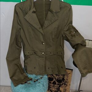Runway 101 Olive Green Embroidered Women's Utility Jacket